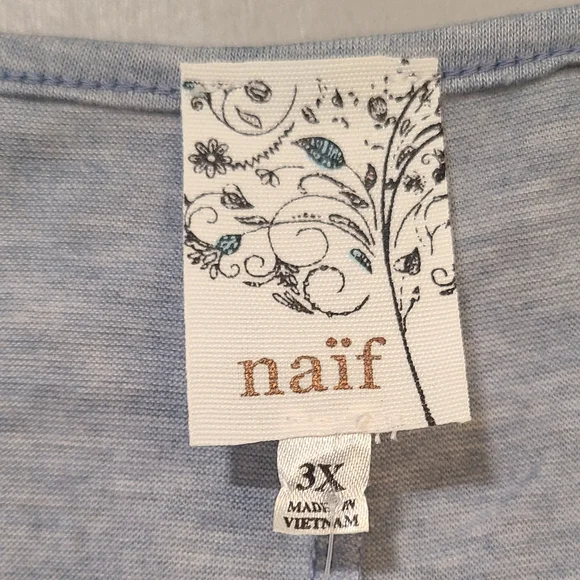 NAIF Blue Gray Cut Out Short Sleeve Tee Relaxed Fit - Picture 3 of 3